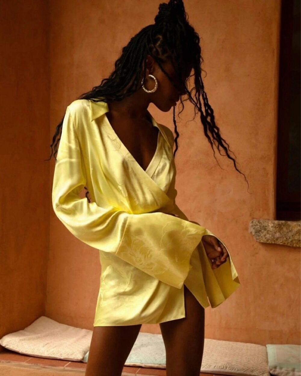 Rat & Boa Paloma Yellow Floral Jacquard Wrap Mini Dress XXS